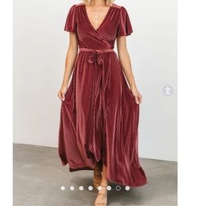 Dark rose ribbed velvet wrap dress